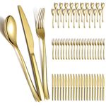 Berglander Gold Wedding Cutlery Set 60pcs Service for 20, Titanium Plating Stainless Steel Flatware Set, Gold Spoons Forks Knives Silverware Set for Home, Wedding, Restaurant, Dishwasher Safe