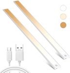 Sonicefit 2Pack Under Cabinet Lights,3-Color Dimming Led Motion Sensor Light Indoor,74-Led USB Rechargeable Under Counter Lights,Night Lights for Closet,Kitchen,Cabinet,Baby Room (Silver, 40CM length)