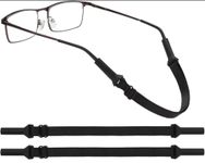 Dazzliq 2 Pcs Adjustable Eye Glass Straps with An Anti-Slip rope, Eyeglass Supporter holder Sunglass Strap Eyewear Elastic Chain Design for Men, Women, Kids - (Black)