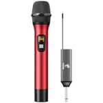 TONOR Wireless Microphone, UHF Metal Cordless Handheld Mic System with Rechargeable Receiver, 1/4” Output for Amplifier, PA System, Singing Karaoke Machine, 200ft (TW620), Red