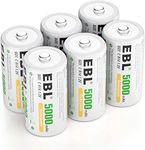 EBL 5000mAh C Size Rechargeable Batteries Industrial Battery C Batteries, 6 Counts Ni-MH C Cells