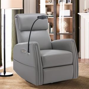 COLAMY Glider Recliner Nursery Chair, Swivel Nursery Rocking Chair for Living Room, Power Recliner Accent Chair with Charging Ports for Home, Grey