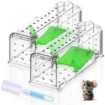 Humane Mouse Traps Indoor Outdoor: Mouse Traps for indoor, Pets and Children Friendly, No Touch Release Mousetrap Includes Cleaning Brush, Washable, Reusable Rodent Mouse Trap No Kill (4, Green)