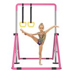 RISINGUKST Gymnastics Bar, Adjustable Height Gymnastics Bars for Home, Junior Training Bar with Rings for Girls & Boys, pink