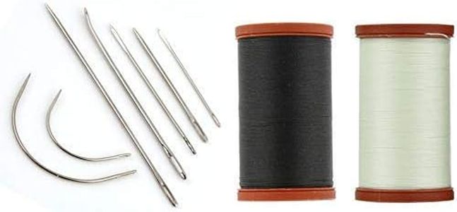 Upholstery Repair Kit with 2 Spools (1 White & 1 Black Spool) and 7 Different Sized Needles | Leather Repair Kit, Furniture, Clothes, Car, Fabric, Couch, Vinyl, Boat, Seat, Carpet, Shoe | Patch Fabric