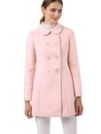 Allegra K Women's Peter Pan Collar Double Breasted Winter Long Trench Pea Coat Pink Small