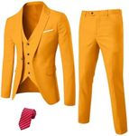 YND Men's Slim Fit 3 Piece Suit Set with Stretch Fabric, One Button Blazer Vest Pants, Solid Party Wedding Dress, Jacket Waistcoat and Trousers with Tie Orange