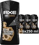 Axe Collision Leather & Cookies 3-in-1 Men's Shower Gel Plant Based 12-Hour Protection Against Body Odour (6 x 250 ml) Pack of 6