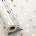 MAYPLUSS Foil Hearts Wrapping Paper Roll - 17 Inch X 33 Feet - Luxury Metallic Golden Heart Design Holiday Gift Wrap Present Paper for Valentine’s Day, Birthdays, Wedding, Anniversaries