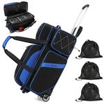 BOSSTIN 3 Ball Bowling Ball Bags Roller With Wheels BLUE