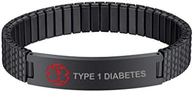 Bandmax Black Diabetes ID Bracelet - Emergency Medical Alert Wristband - Elastic Adjustable Medical ID Jewelry for Diabetic Patient