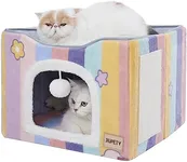 Jiupety Cat Bed Cave，Large Cat House with Scratch pad，2 in 1 cat Cube