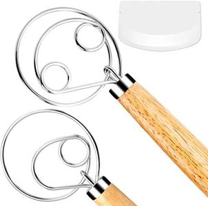 Tobepico Danish Dough Whisk Bread Mixer，2 Pack Premium Stainless Steel Dutch Whisk With a Dough Scraper for Bread, Pastry or Pizza Dough - Perfect Baking