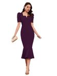 TESSAVEGAS Women's Puff MIDI Bodycon Dress Wine Large