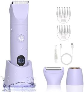 3-in-1 Bikini Trimmer for Women, IPX7 Waterproof Electric Shaver for Women-Rechargeable Electric Razors for Pubic, Facial & Body Hair Trimmer with LED Display, Travel Kit & Painless Blades (Purple)