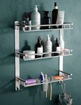 GOSAI Stainless Steel Bathroom Accessories 3 Layer Bathroom Shelf with 2 Soap Case 1 Toothbrush Holder and Hook | Rack Shelf | Tumbler Holder | Organizer | Shelves for Bathroom (16x5x17 inch)
