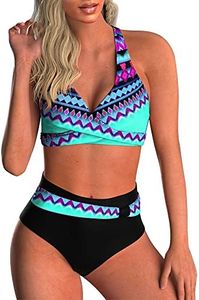 Yutdeng Trajes de Baño Mujer 2 Piezas Conjuntos de Bikini Push Up Cruzados Bañadores Estampado Tribal Cintura Alta Swimwear sin Espalda Braguita de Biquini Fruncido,Azul,XL