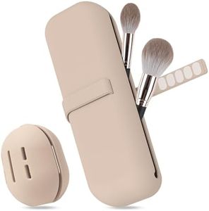 Travel Essentials - Borsa per il trucco in silicone, 1 astuccio per pennelli da trucco e 1 custodia per blender di bellezza, facile da pulire, morbida e portatile, per viaggi, cachi, Elegante