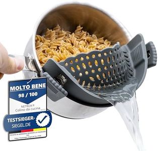 Netrox® - Colino a scatto in silicone - Scolapasta da bordo pentola, padella & ciotola - Colapasta da cucina lavabile in lavastoviglie - Colino scolapasta con clip da pasta (Grigio)