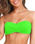 Tempt Me Women Twist Bandeau Bikini Top Strapless Swimsuit Top Only, Neon Green, Medium