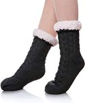 SDBING Women's Super Soft Warm Cozy Fuzzy Fleece-lined Winter Knee Highs Slipper socks (Black)