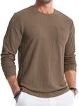 JMIERR Long Sleeve T Shirt Men Elegant Crewneck Pullover T-Shirts Stretch Textured Lightweight Sweater with Pocket, M, Brown2