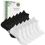 Bamboo Trainer Socks Womens 6-8, Ladies Ankle Running Socks Breathable Short Sports Socks, Gifts for Women Girls Summer, 6Pairs, Black White