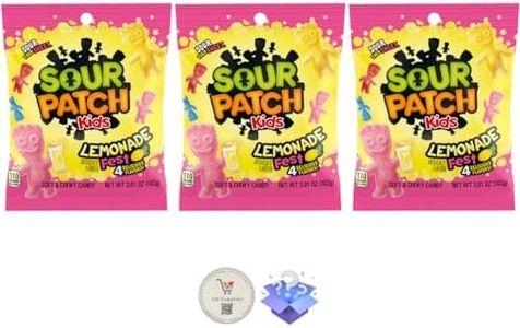 Sour Patch Kids Peg Bags (Pack of 3) Soft and Chewy Candy with Bonus Nostalgic Mystery Gift (3.6 oz, Lemonade Fest)
