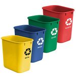 Acrimet Wastebasket Bin for Recycling, 6.75 Gallon/ 27 Quart/ 24 Liter (Made of Plastic) (Metal/Yellow, Paper/Blue, Glass/Green, Plastic/Red) (Set of 4)