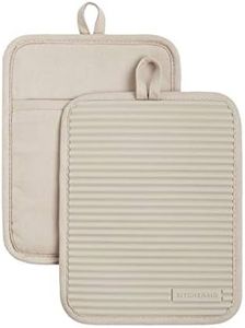 KitchenAid Ribbed Soft Silicone Water Resistant Pot Holder Set, Milkshake , 2 Piece Set, 7"x9"