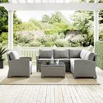 DEVOKO 4 Pieces Patio Furniture Set, Outdoor Sectional Sofa HDPE Wicker Conversation Set Outside Couch with Table for Porch, Lawn, Garden, Backyard (Silver)