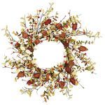 YNYLCHMX Fall Wreath for Front Door, 18 Inch Artificial Wreath, Fall Wreath with Eucalyptus Leaves, Pumpkins, Berries, Home Porch Window Wall Farmhouse Decor, Indoor Outdoor, Holiday Decor