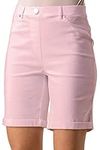 Roman Originals Stretch Shorts for Women UK - Ladies Turned Hem Bengaline Casual Everyday Cropped Pants Chino Capri Slim Fit Above The Knee Turn Up Bermuda Summer Crops - Pink - Size 14