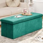 YITAHOME 43 Inches Folding 120L Storage Ottoman Bench, Velvet Footrest with 35mm high Elasticity Sponge seat and Metal Frame for Sturdiness- Holds Upto 680 Lbs (Dark Teal)