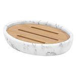 Luxspire Soap Dish Tray, Resin Soap Dish, Bamboo Soap Bar Holder Box for Shower Kitchen Sink, Double Layer Draining Soap Container Box, Wood Soap Case, Bathroom Marble Pattern Tray, Gravel white