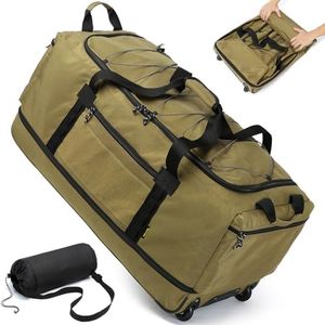 Laripwit Sac de Voyage Pliable à roulettes XXL 130-170L Extensible Sac de Sport avec roulettes 36'' Extra Large Sac à Bagages Souple avec Poignées Multiples, Marron