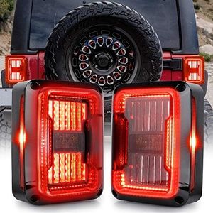 BICYACO DOT Approved LED Tail Lights Brake Reverse Light Rear Back Up Lights Daytime Running Lamps EMC Build-in Compatible with Jeep Wrangler JK 2007-2017- Clear Lens