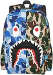 Vkaxopt Backpack Shark Teeth Camo Backpacks Travel Laptop Daypack Big Capacity Bookbag Fashion Durable for Men and Women, Blue Shark Camo, One Size, Fashion