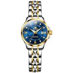 OLEVS Sliver Gold Two Tone Stainless Steel Women's Watches Blue Dial Waterproof Diamond Dress Quartz Watch with Date