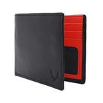 PELLE TORO Handmade Super Slim Men's Wallet, Handmade with Napa Leather, RFID Blocking Wallet, 9 Card Slots & ID Window (Charcoal Black & Flame Red)