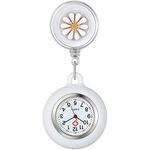 Retractable Nurse Fob Watch, Luminous Clip-on Hanging Lapel Pocket Watches with Cute Flower Pattern, Pointer Glow in Dark for Nurses Doctors Paramedics (White)