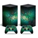 Skin Sticker for Xbox Series X Console Controllers, Protective Skin Wrap Vinyl Decal for Microsoft Xbox Series X, Protector Wrap Cover Protective Faceplate Full Set for X-Box Series X(Green Aurora)