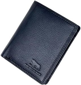 MORUCHA Mens RFID Blocking Compact Genuine Leather Trifold Wallet M35 (Black)