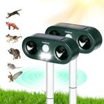 Cowiewie Ultrasonic Cat Repellent for Gardens, Solar and USB Charging, Cat Deterrents with Ultrasound and LED Flash, Waterproof Animal Repellent for Fox, Cats, Dogs, Pigeon, Etc. - Set of 2