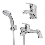 Architeckt Modern Bathroom Curved Basin Sink Mono Mixer Tap and Bath Shower Mixer Tap Set with Shower Handset and Hose Attachment Chrome
