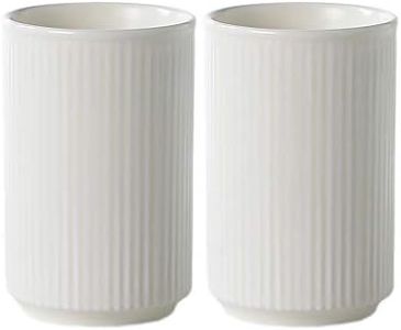 Sizikato 2pcs Vertical Stripes Porcelain Tumbler Cup,Tooth-Brushing Cup for Bathroom.