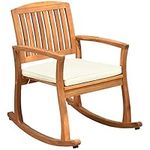 Outsunny Wooden Rocking Chair, Indoor Outdoor Porch Rocker with Cushion for Deck, Balcony, Garden, Patio, Teak