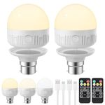 LGMCF B22 Rechargeable Light Bulb with Remote Timer, 8W 3 Color Dimmable Battery Backup Bulb for Sconces and Lamps, Detachable Charging LED Bulb for Non Hardwired Lamps, 2 Pack