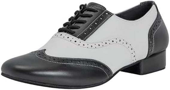 Linodes Men's Latin Dance Shoes 1 Inch Leather Sole Ballroom Salsa Tango Waltz Character Shoe-Colorful, Black/White, 10.5