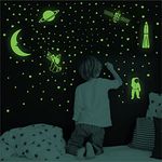 DeCorner Glow in The Dark Vinyl Fluorescent Night Glow Stickers in The Dark Star Space Wall Stickers | Radium Stickers for Bedroom D- Night Glow Radium Sheet (Pack of 134 Stars Big and Small, Green)